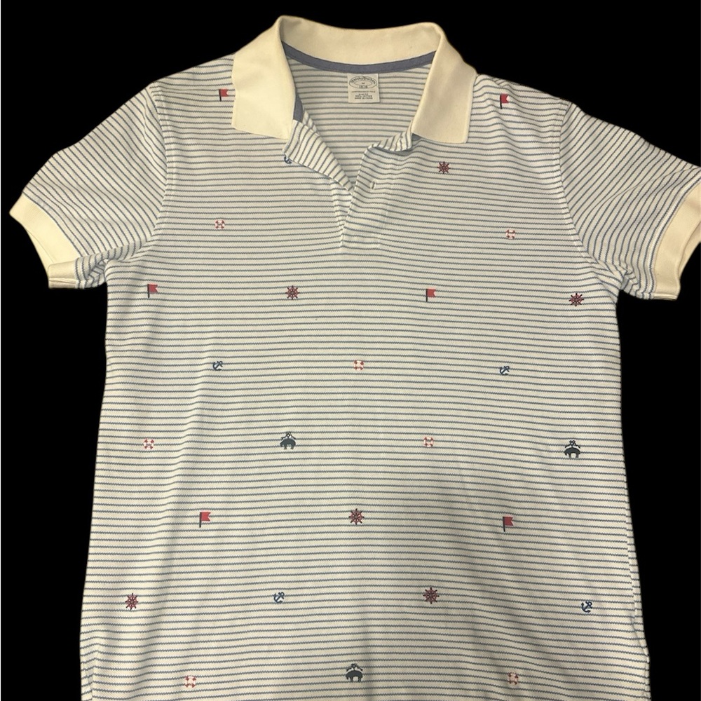 Mens Striped Monogram Brooks Brother Polo T shirt